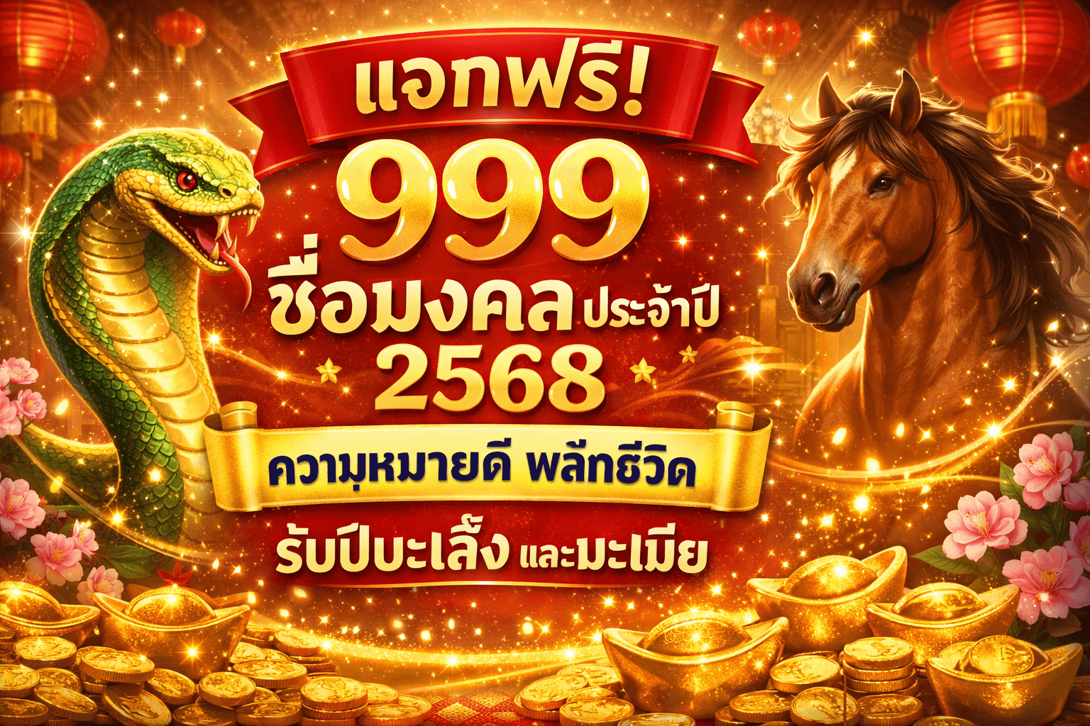 ภาพหน้าปอบทความ แจกฟรี! 999 ชื่อมงคลประจำปี 2568 ความหมายดี พลิกชีวิต รับปีมะเส็งและมะเมีย - บทความชื่อมงคล NameMongkol