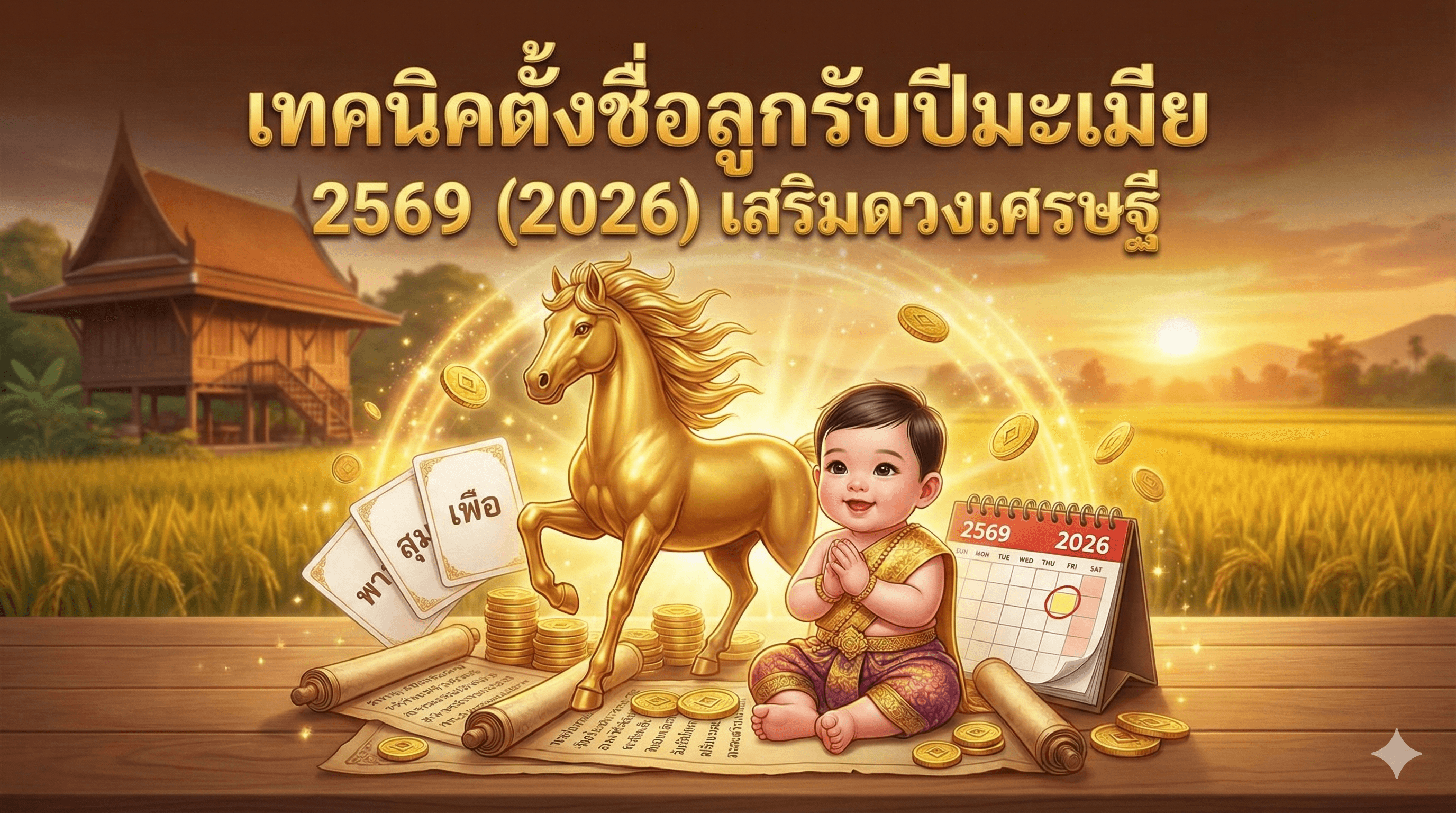 ภาพหน้าปอบทความ รวม 100 ชื่อมงคลลูกชายปีมะเมีย 2569 ตั้งแล้วรวย เสริมบารมี พร้อมความหมาย (อัปเดตล่าสุด) - บทความชื่อมงคล NameMongkol